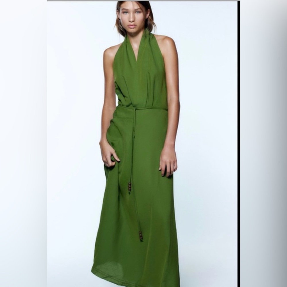 Zara Linen Blend Halter Dress (Size S)